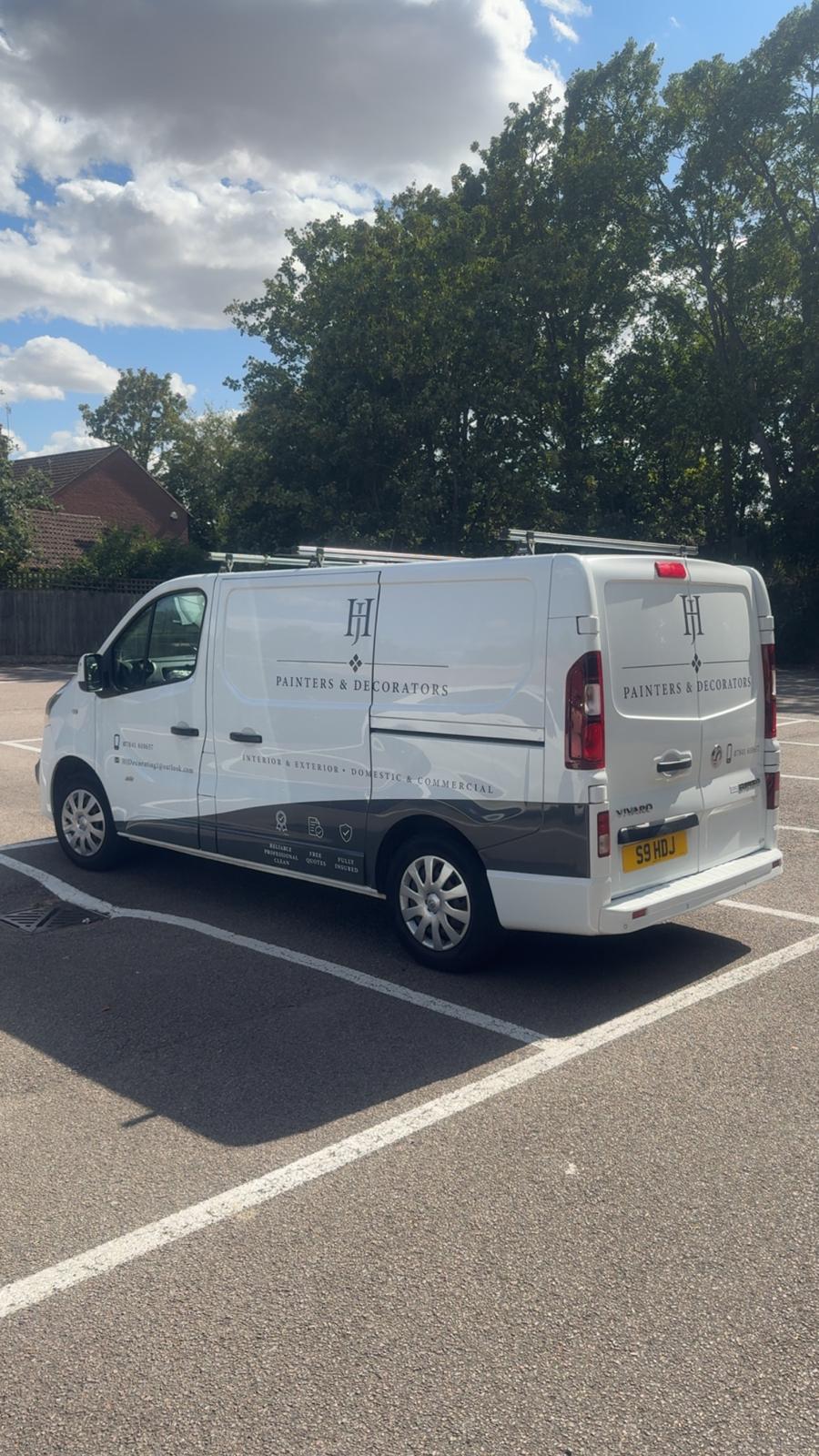 HJ Painters & Decorators branded van on site in Suffolk